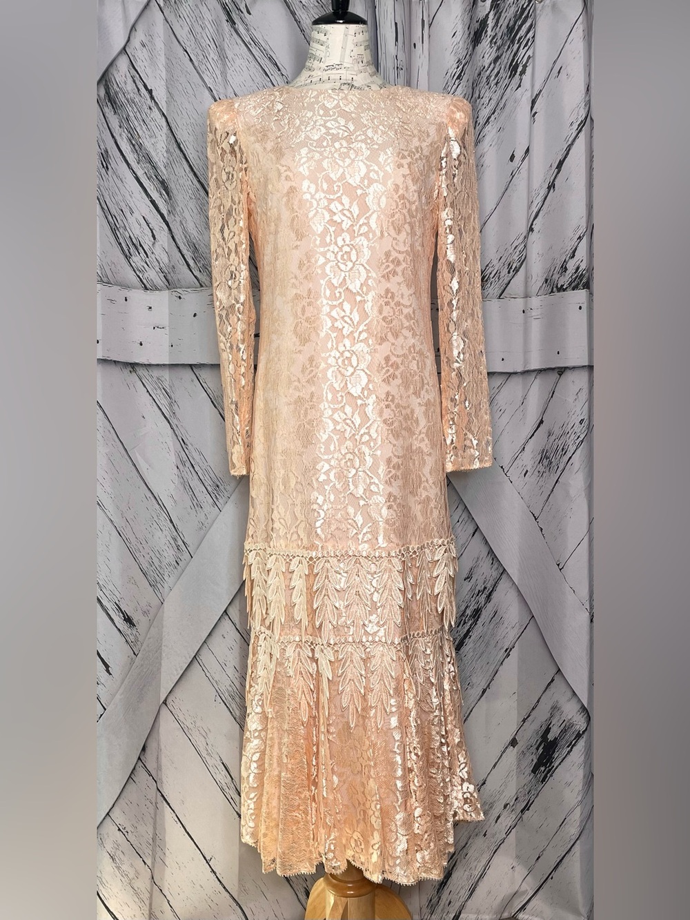 Vintage Ursula of Switzerland Pink Drop Waist Lace Overlay Dress Size 12 USA